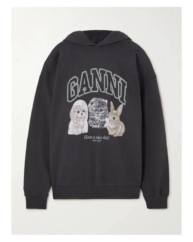 Ganni Oversized-hoodie Aus Biobaumwoll-jersey Mit Print - Grau Grau