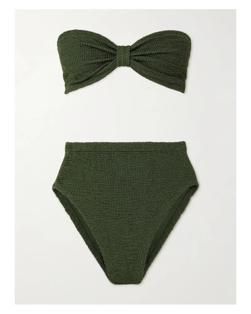 Hunza G Ruby Bandeau-bikini Aus Metallic-seersucker - Grün Grün
