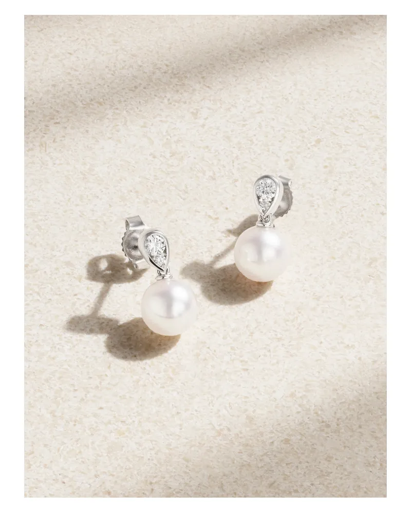 Mikimoto Morning Dew 18-karat White Gold, Pearl And Diamond Earrings White