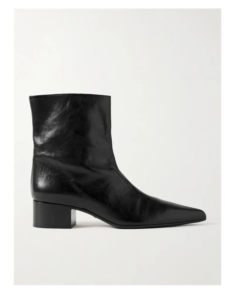 KHAITE Andee Crinkled-leather Ankle Boots - Black Black