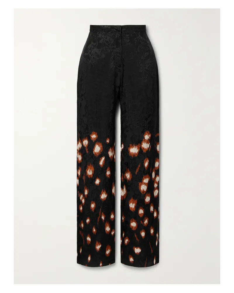 Johanna Ortiz Net Sustain Aromatic Evenings Hose Mit Geradem Bein Aus Glänzendem Jacquard Mit Print - Schwarz Schwarz