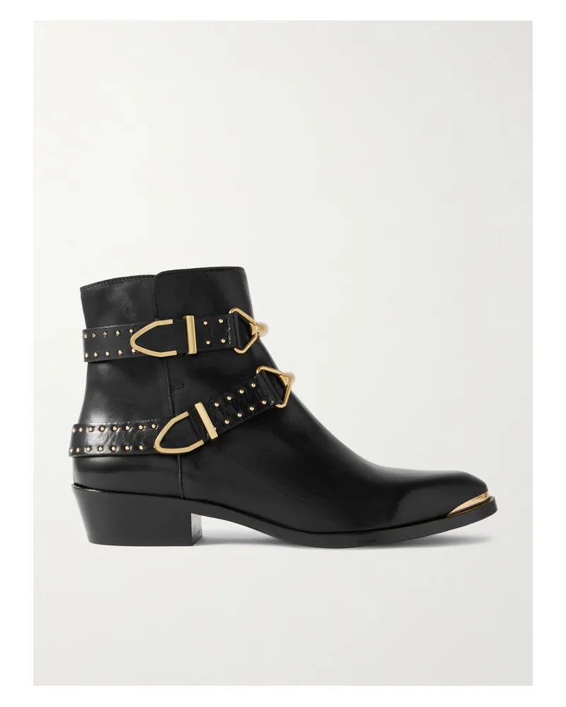 Isabel Marant Zalya Ankle Boots Aus Leder Mit Nieten Und Schnallen - Schwarz Schwarz
