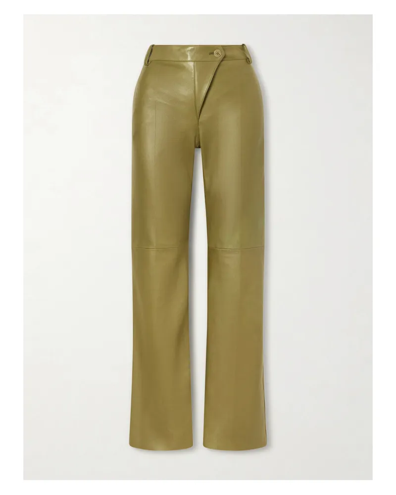 Chloé High-rise Paneled Leather Straight-leg Pants - Green Green