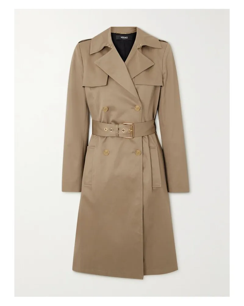 Versace Icons Doppelreihiger Trenchcoat Aus Baumwollgabardine Mit Bindegürtel - Neutral Neutral