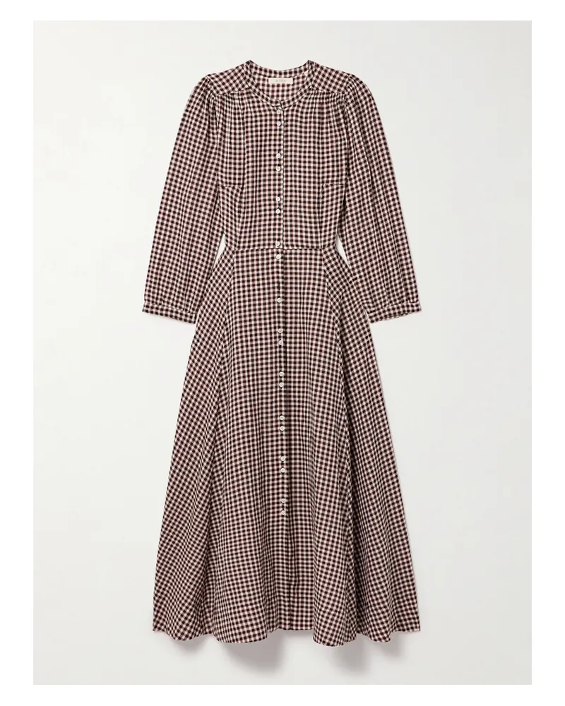 DÔEN Marielle Checked Organic Cotton-flannel Midi Dress - Brown Brown