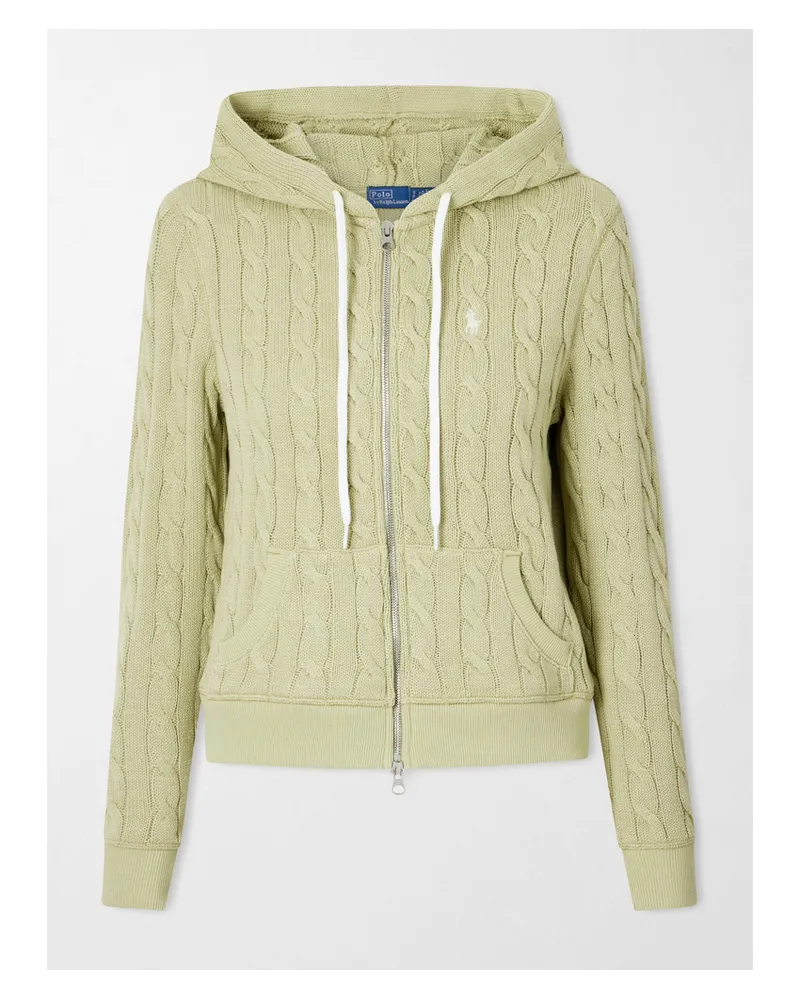 Ralph Lauren Embroidered Cable-knit Cotton Zip-up Hoodie - Green Green