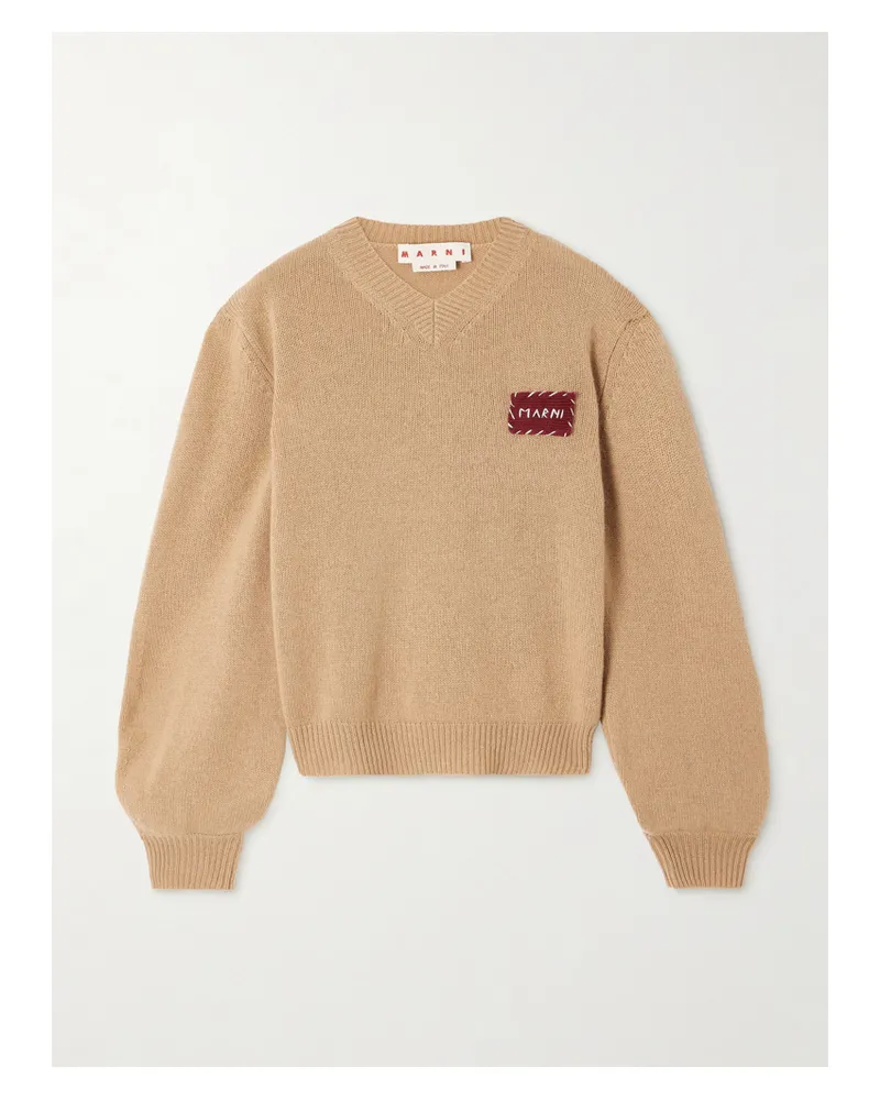 Marni Pullover Aus Kaschmir Mit Applikation - Braun Braun
