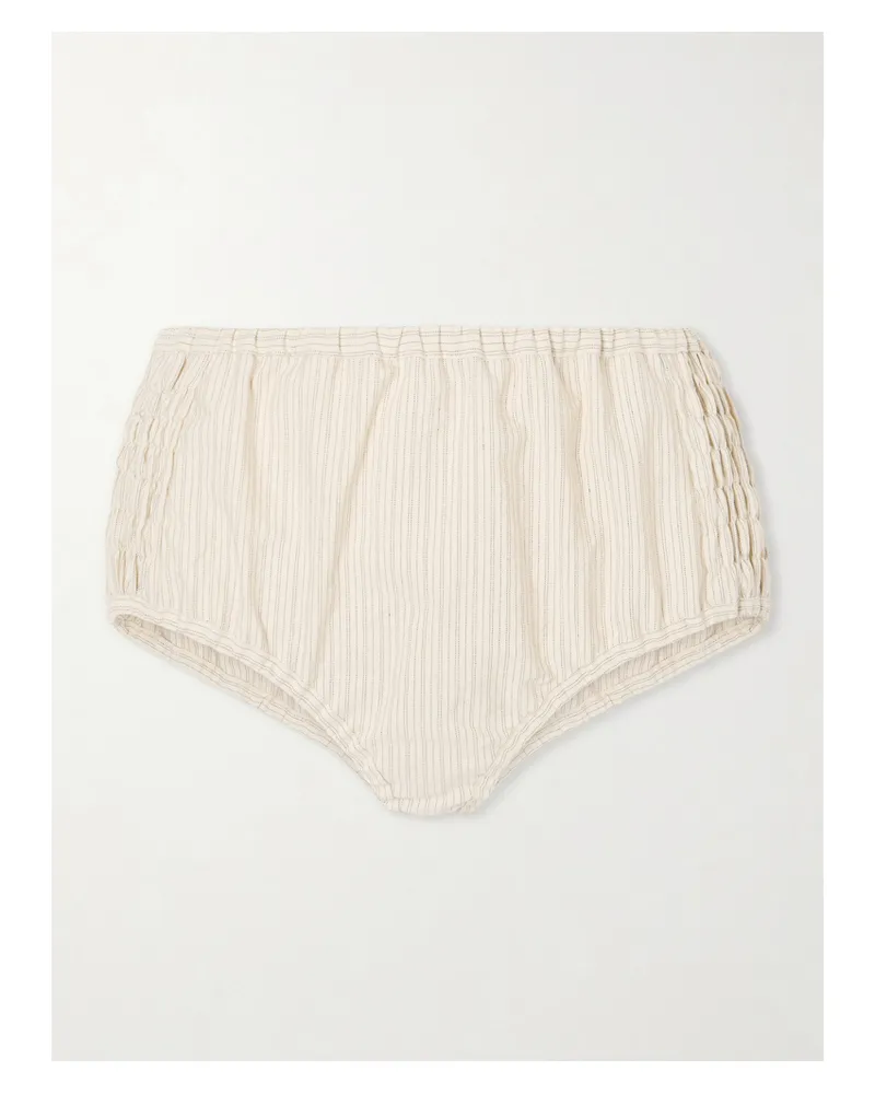 Dries van Noten Ruched Striped Cotton-blend Shorts - Neutrals Neutrals