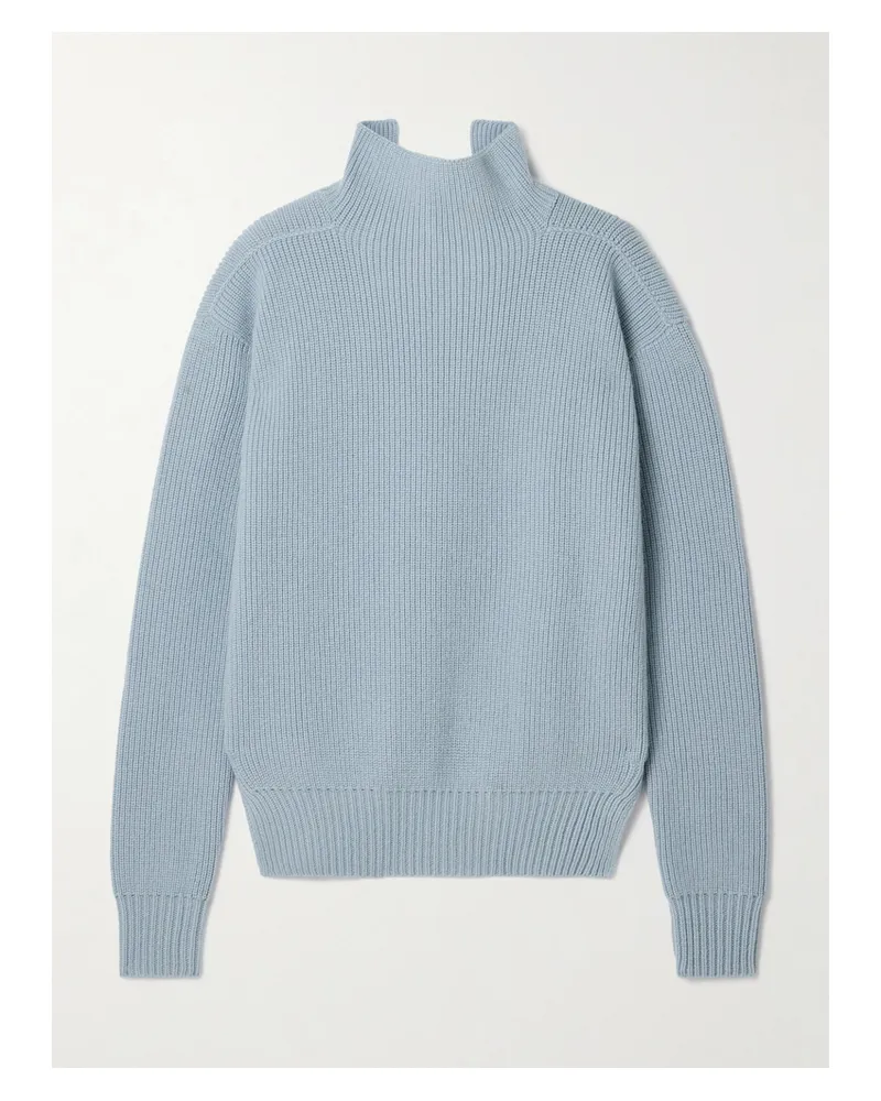 Rick Owens Stehkragenpullover Aus Gerippter Wolle - Blau Blau