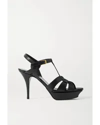 Saint Laurent Tribute Plateausandalen aus Leder in Flechtoptik Schwarz