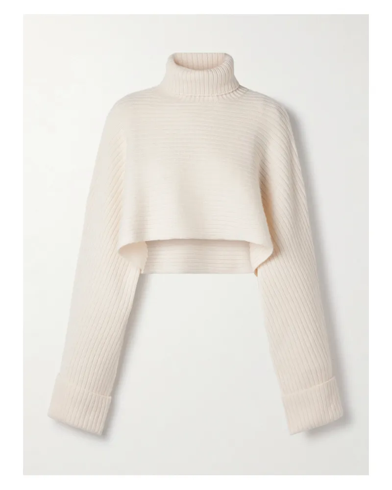 Le Kasha 1918 Gida Cropped Ribbed Organic Cashmere Turtleneck Sweater - White White