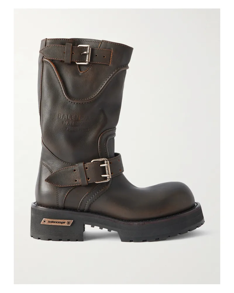Balenciaga Venom Leather Ankle Boots - Brown Brown