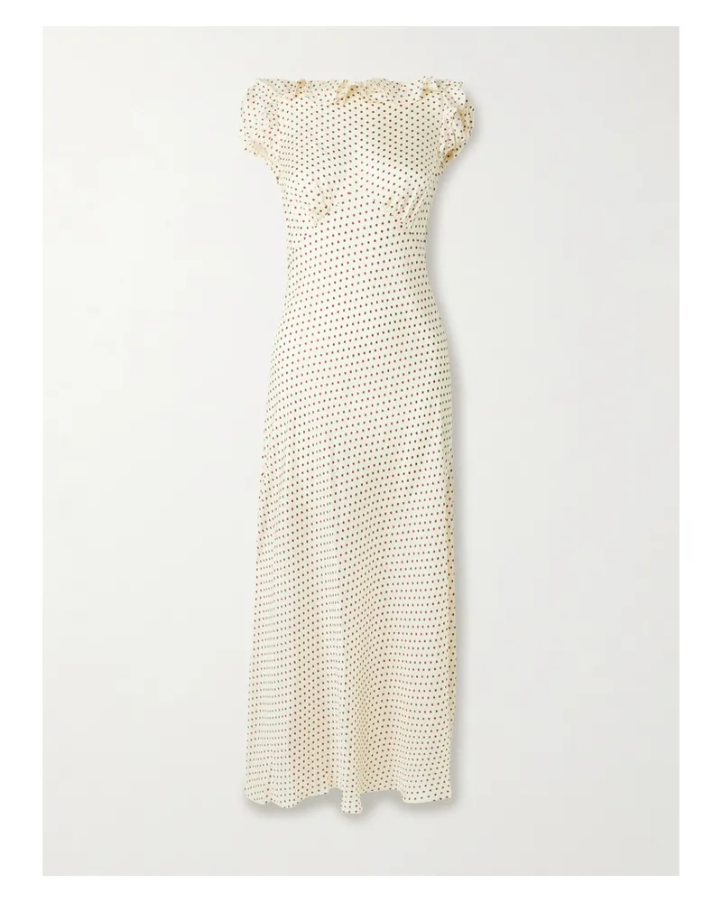 DÔEN Emerence Ruffled Polka-dot Silk-blend Twill Midi Dress - Neutrals Neutrals