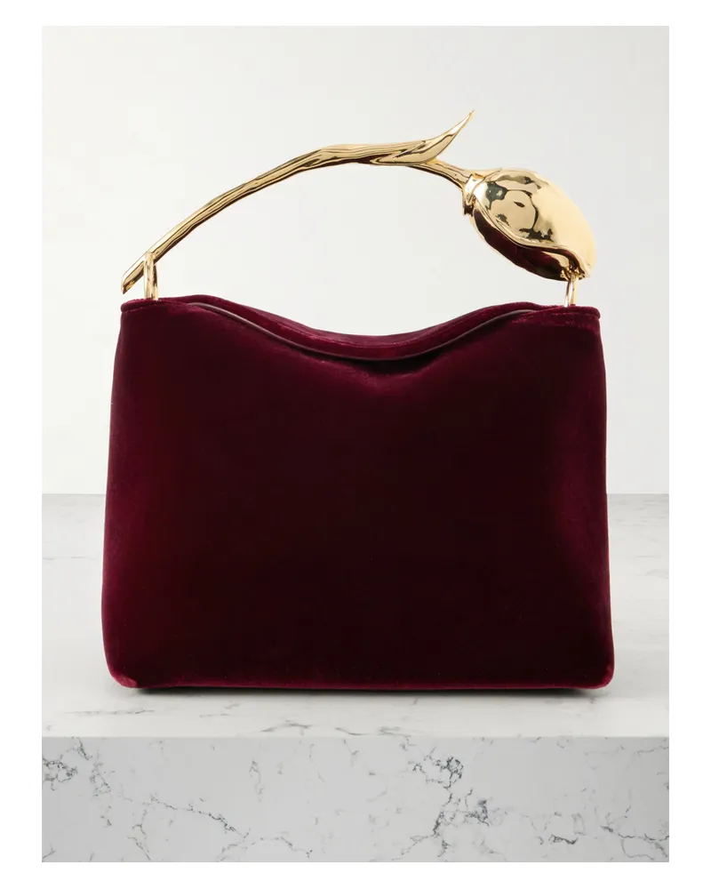 Erdem Bloom Mini Velvet Clutch - Burgundy Burgundy