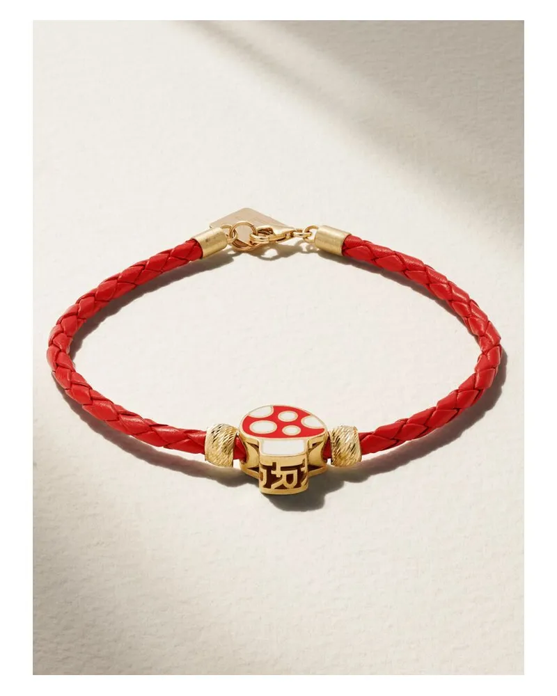 Lauren Rubinski Mushroom Armband Aus Leder Mit Emaille Und Details Aus 14 Karat Gold - Rot Rot