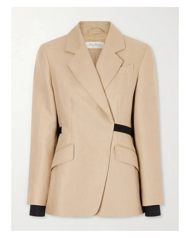 Max Mara Belted Linen Blazer - Neutrals Neutrals