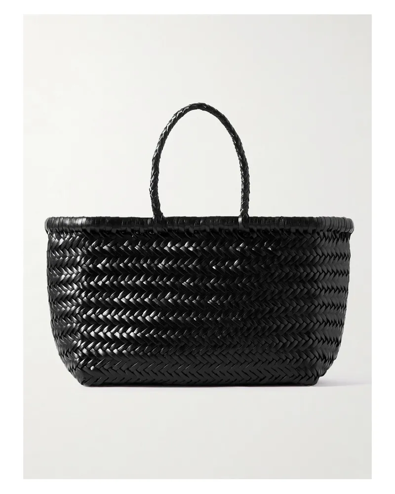 Dragon Diffusion Bamboo Triple Jump Small Woven Leather Tote - Black Black