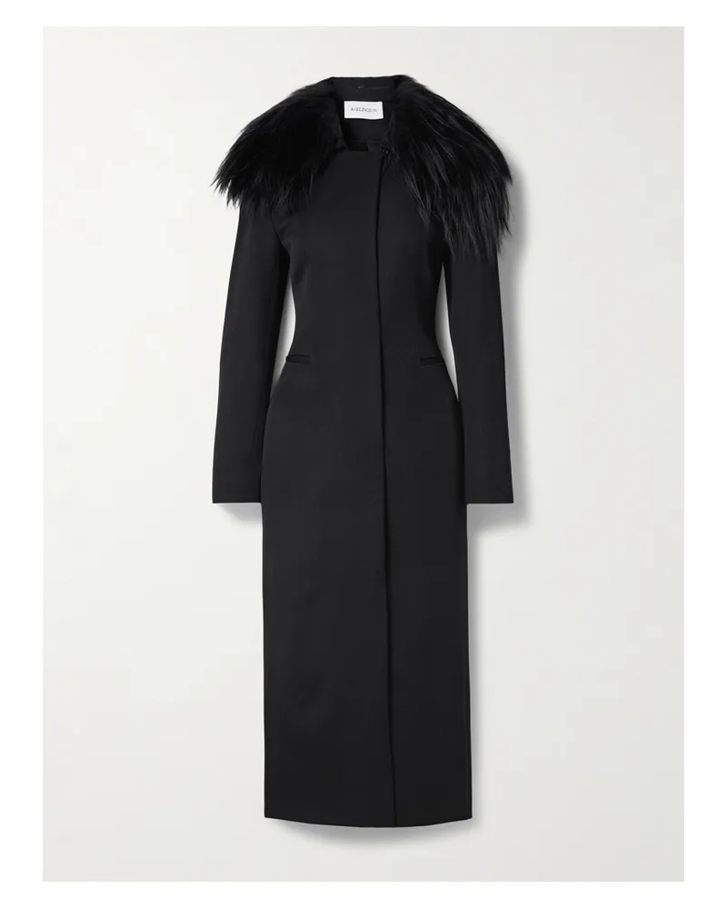 16ARLINGTON Alotta Mantel Aus Woll-twill Mit Shearling-besatz - Schwarz Schwarz