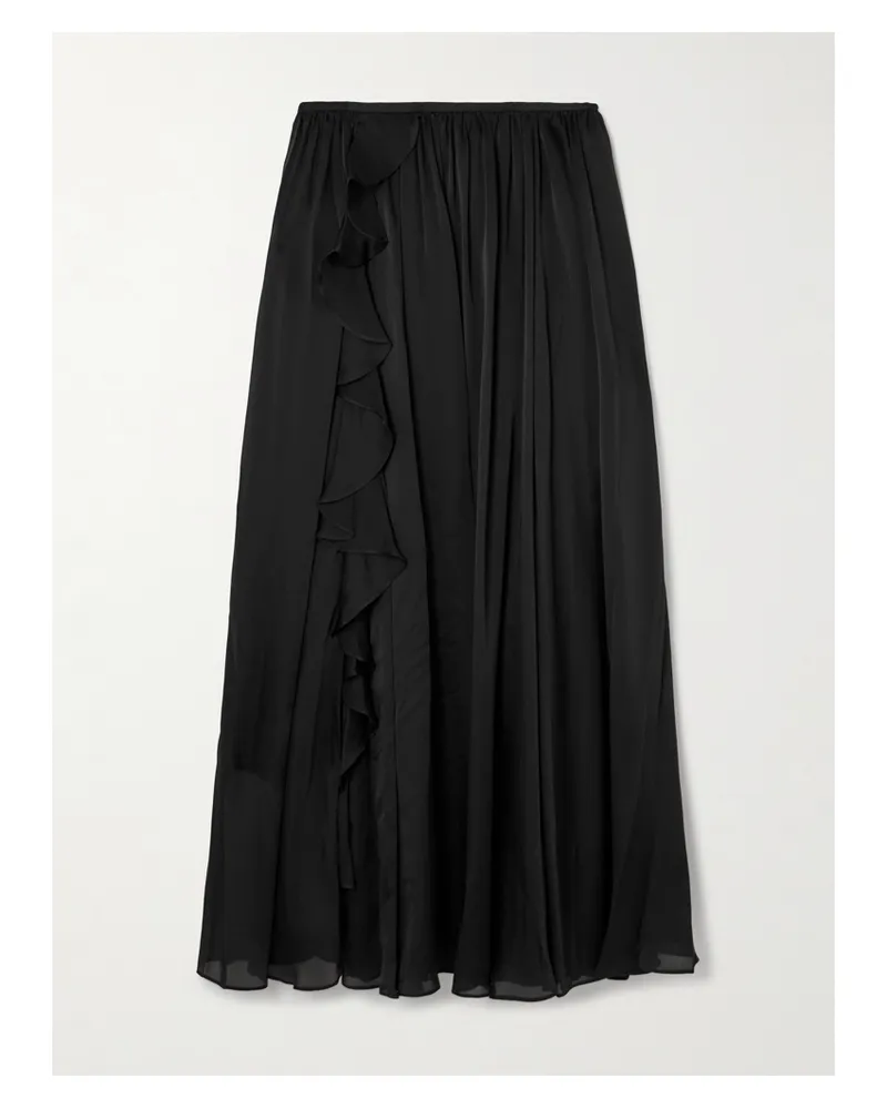 Ulla Johnson Zena Asymmetrischer Midirock Aus Seidenchiffon Mit Falten Und Rüsche - Schwarz Schwarz