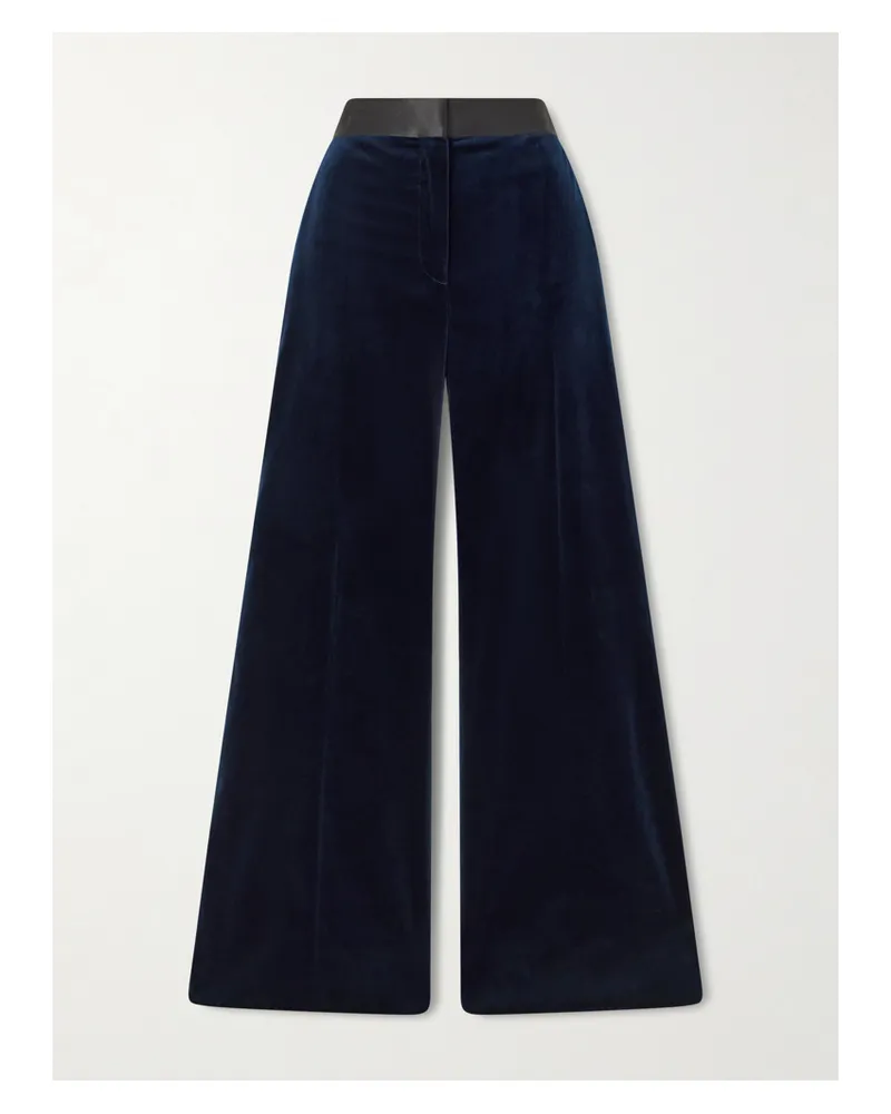 Victoria Beckham Alina Satin-trimmed Cotton-blend Velvet Wide-leg Pants - Blue Blue