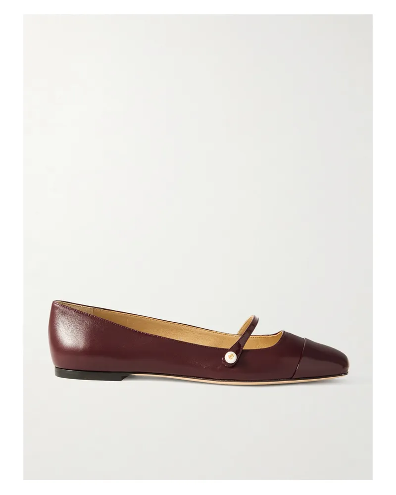 Jimmy Choo Elisa Mary-jane-ballerinas Aus Leder Mit Lacklederbesätzen Und Verzierung - Burgunder Burgunder