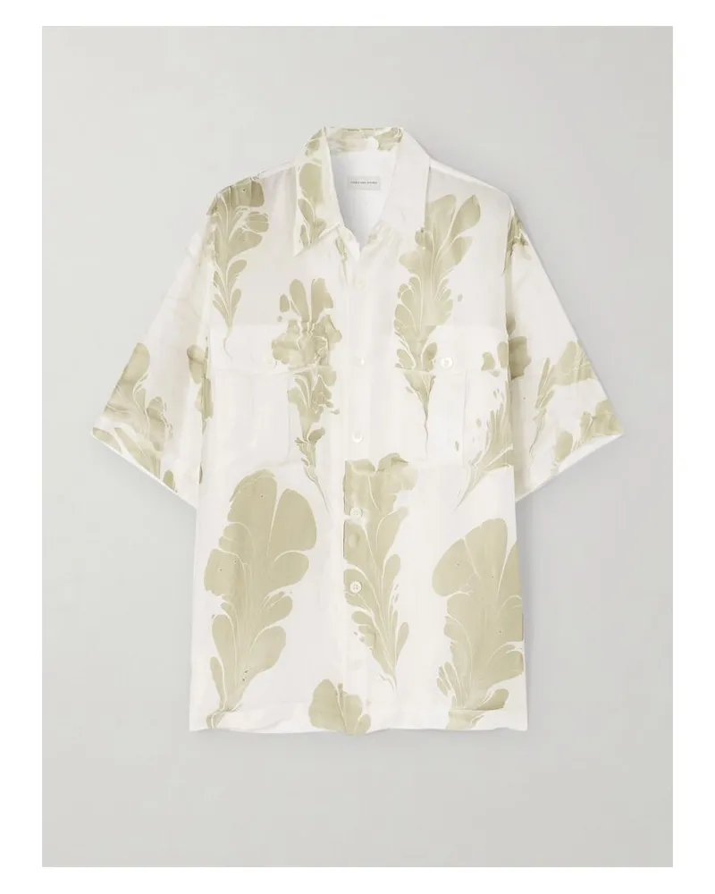 Dries van Noten Hemd Aus Bedrucktem Seidensatin - Weiß Weiß