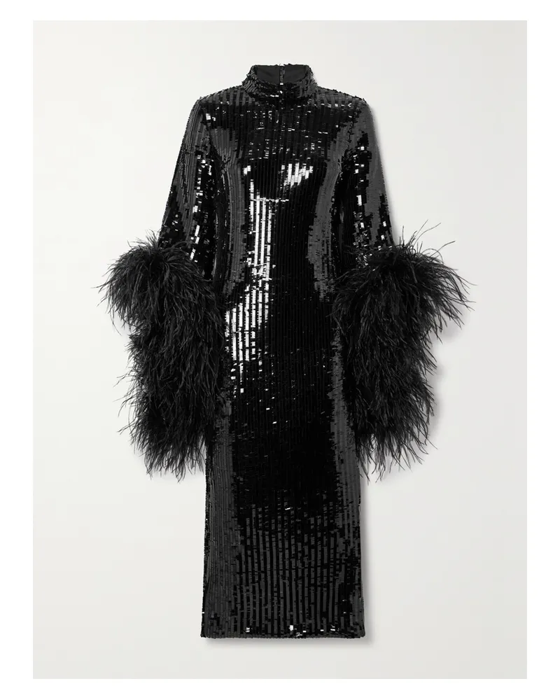 Taller Marmo Del Rio Disco Midikleid Aus Tüll Mit Pailletten Und Federn - Schwarz Schwarz