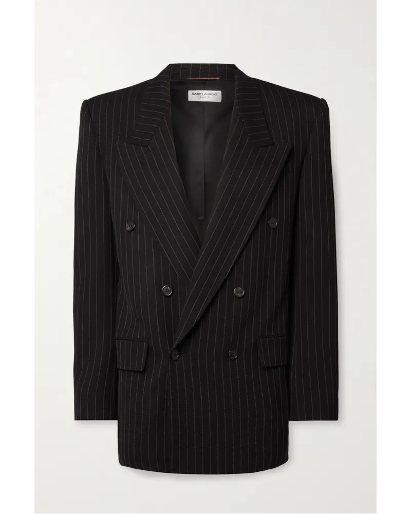 Saint Laurent Doppelreihiger Blazer aus einer Wollmischung Schwarz