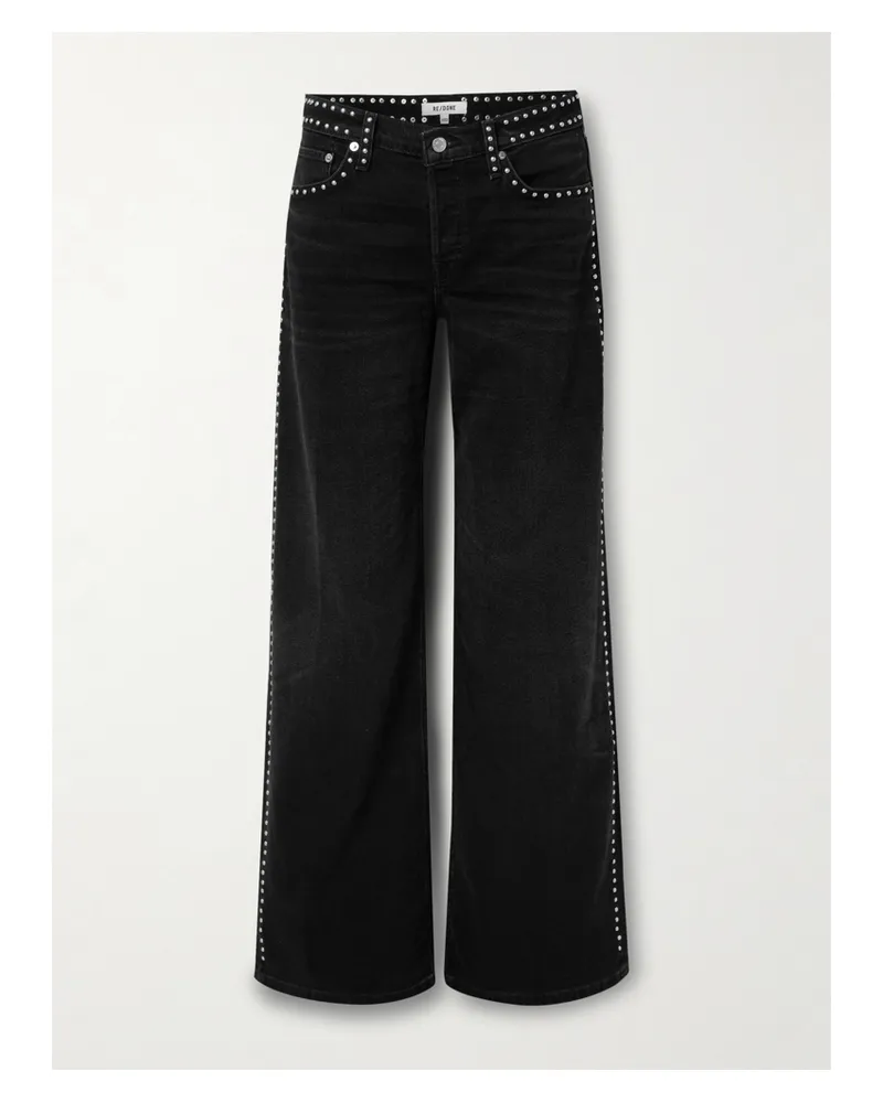 RE/DONE Hoch Sitzende Schlagjeans Mit Nieten - Schwarz Schwarz