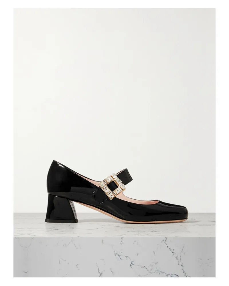 Roger Vivier Très Vivier Mary-jane-pumps Aus Lackleder Mit Kristallen - Schwarz Schwarz