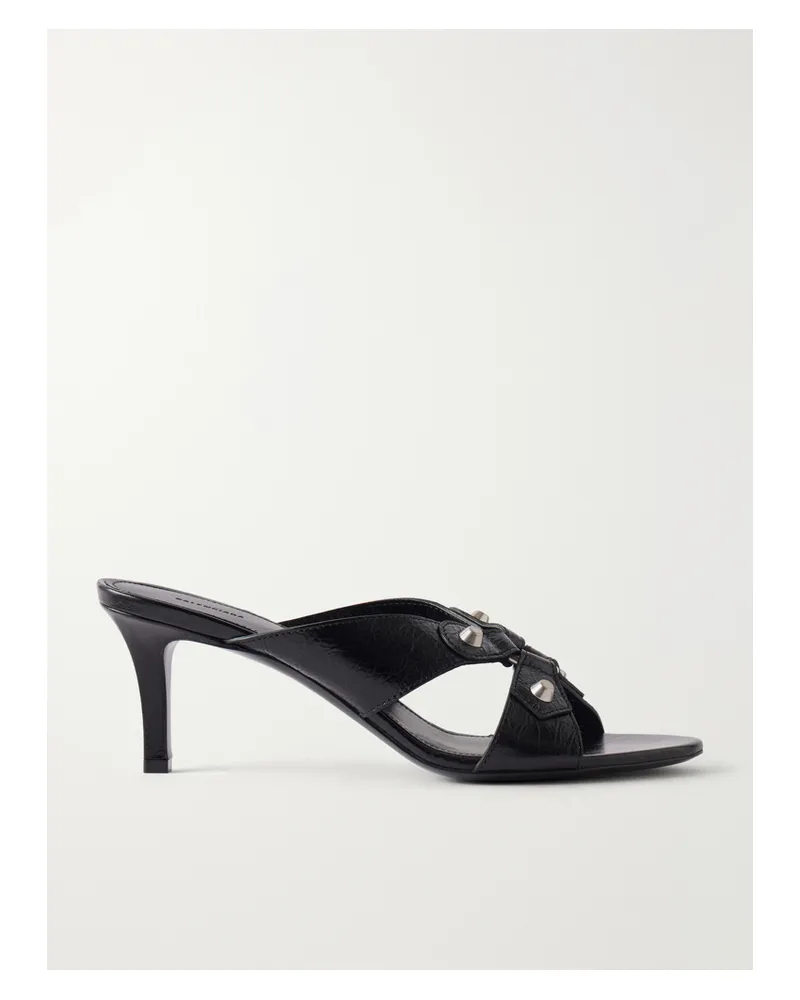 Balenciaga City Embellished Crinkled-leather Sandals - Black Black