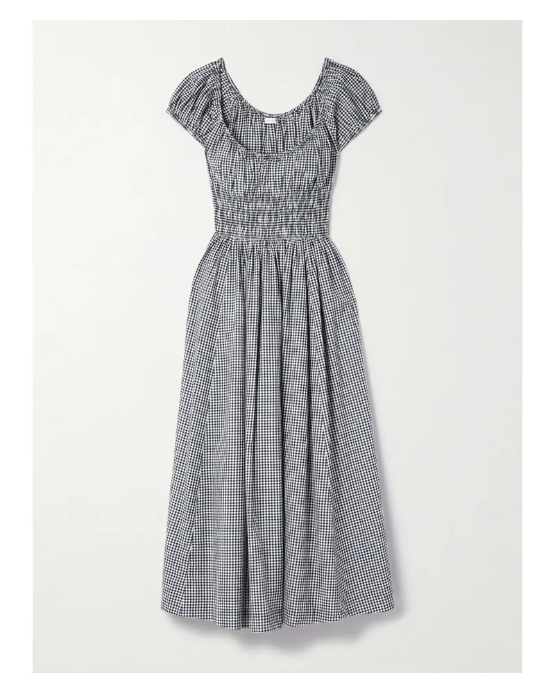 DÔEN Leanne Midikleid Aus Biobaumwoll-voile Mit Gingham-karo Und Raffungen - Blau Blau