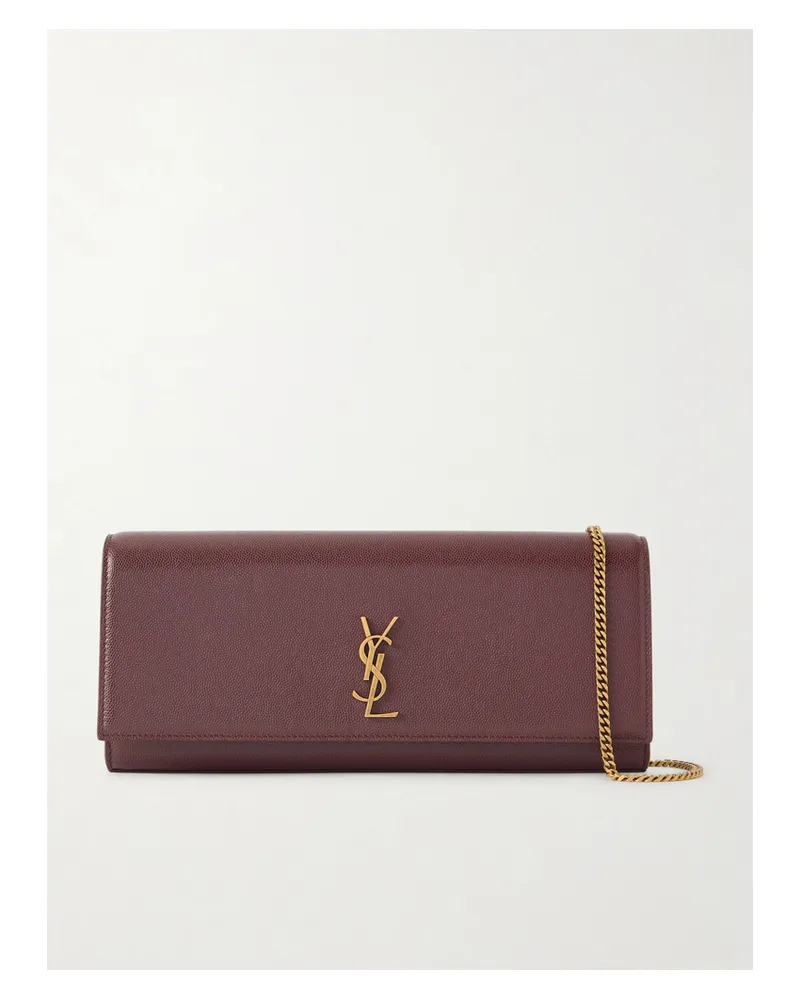 Saint Laurent Kate Textured-leather Clutch - Burgundy Burgundy