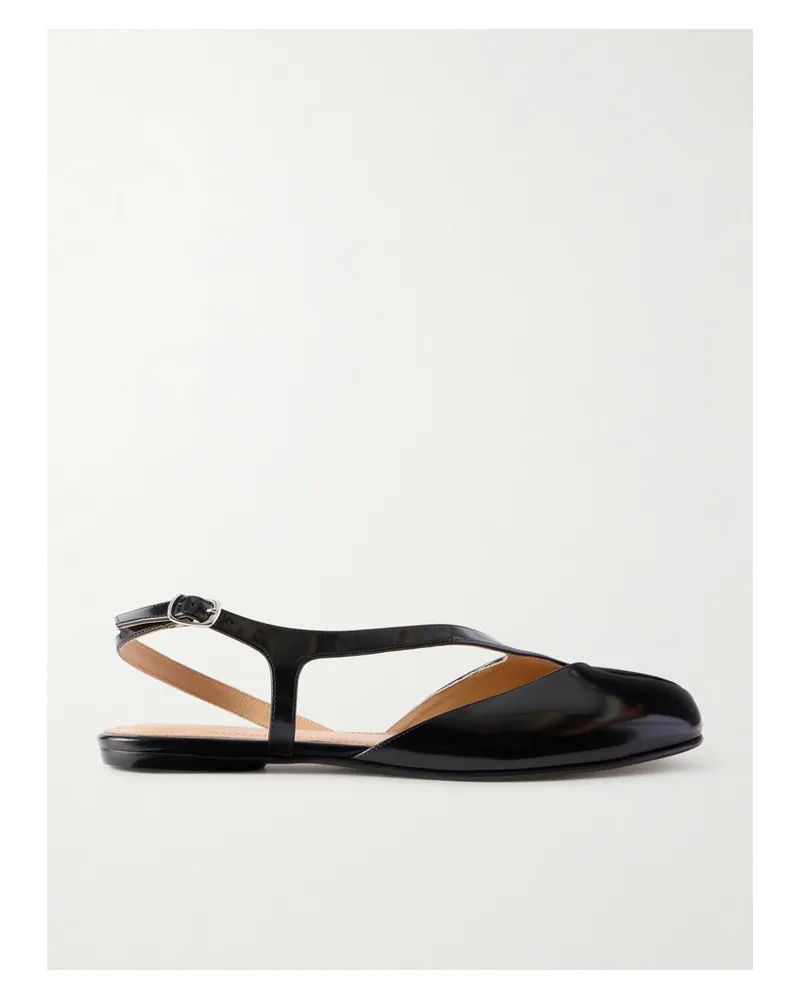 Maison Margiela Tabi Split-toe Leather Slingback Flats - Black Black