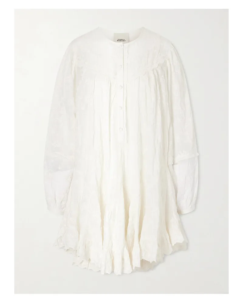 Isabel Marant Zame Ruffled Embroidered Cotton And Silk-blend Mini Dress - White White