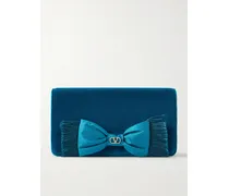 Vlogo Signature Mini Bow-detailed Velvet Shoulder Bag - Blue