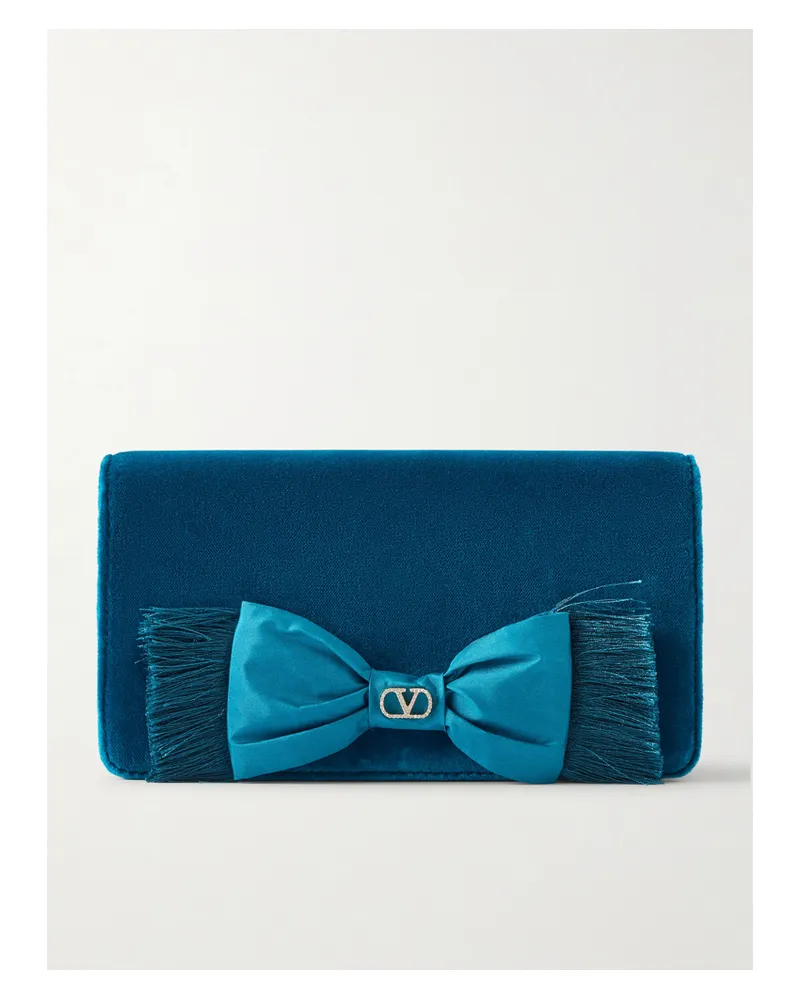 Valentino Garavani Vlogo Signature Mini Bow-detailed Velvet Shoulder Bag - Blue Blue