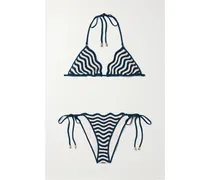 Junie Gestreifter Triangel-bikini aus Gehäkelter Baumwolle