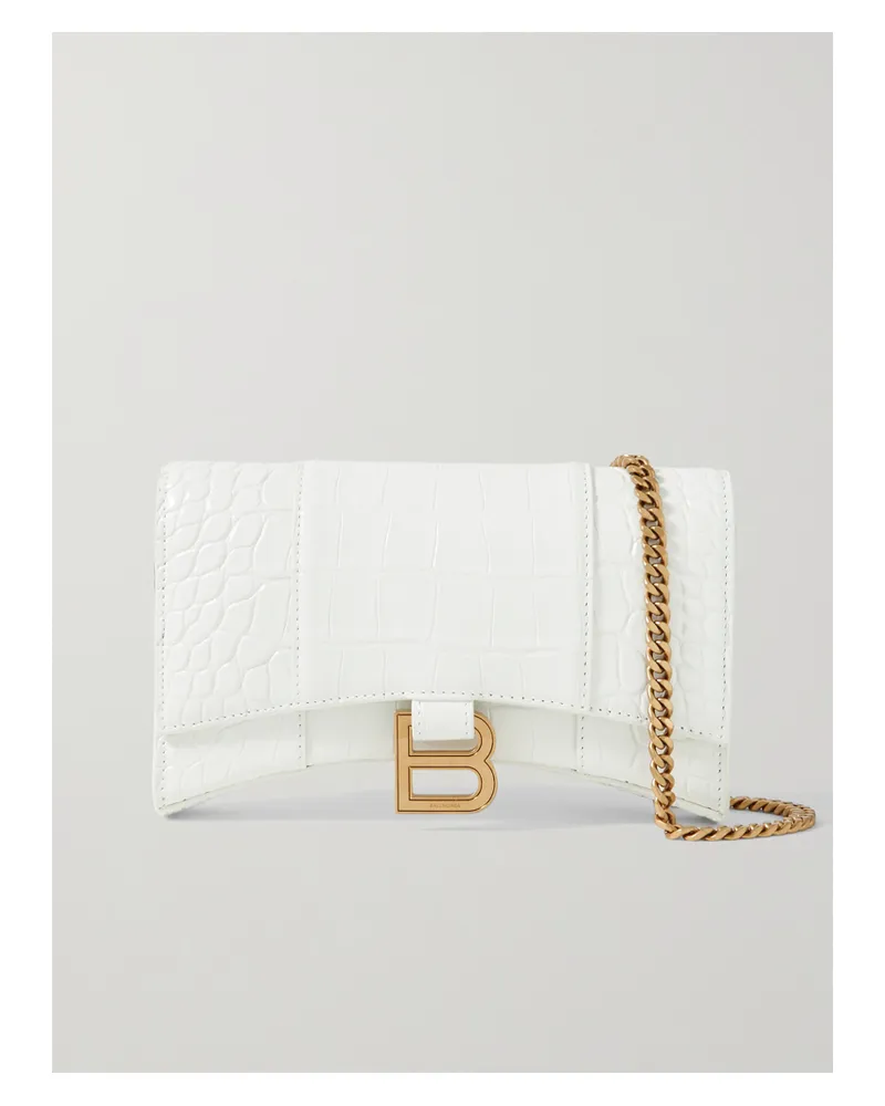 Balenciaga Hourglass Croc-effect Leather Shoulder Bag - White White