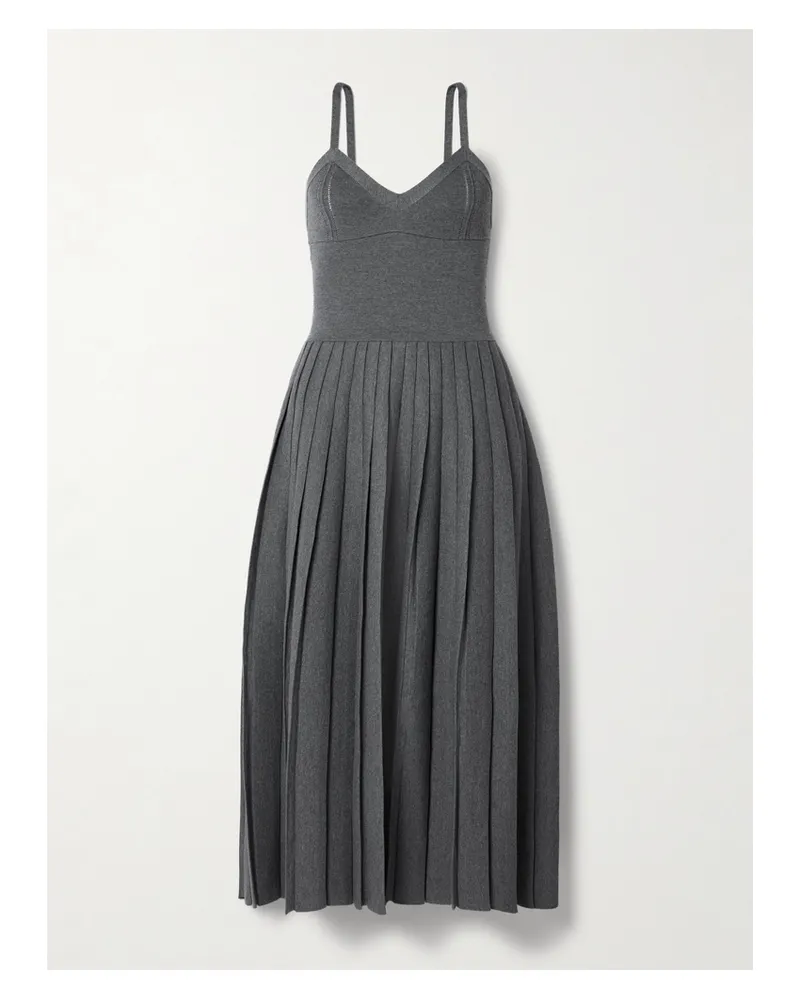 KHAITE Elio Midikleid Aus Einer Wollmischung Mit Besätzen Aus Pointelle-strick Und Falten - Grau Grau