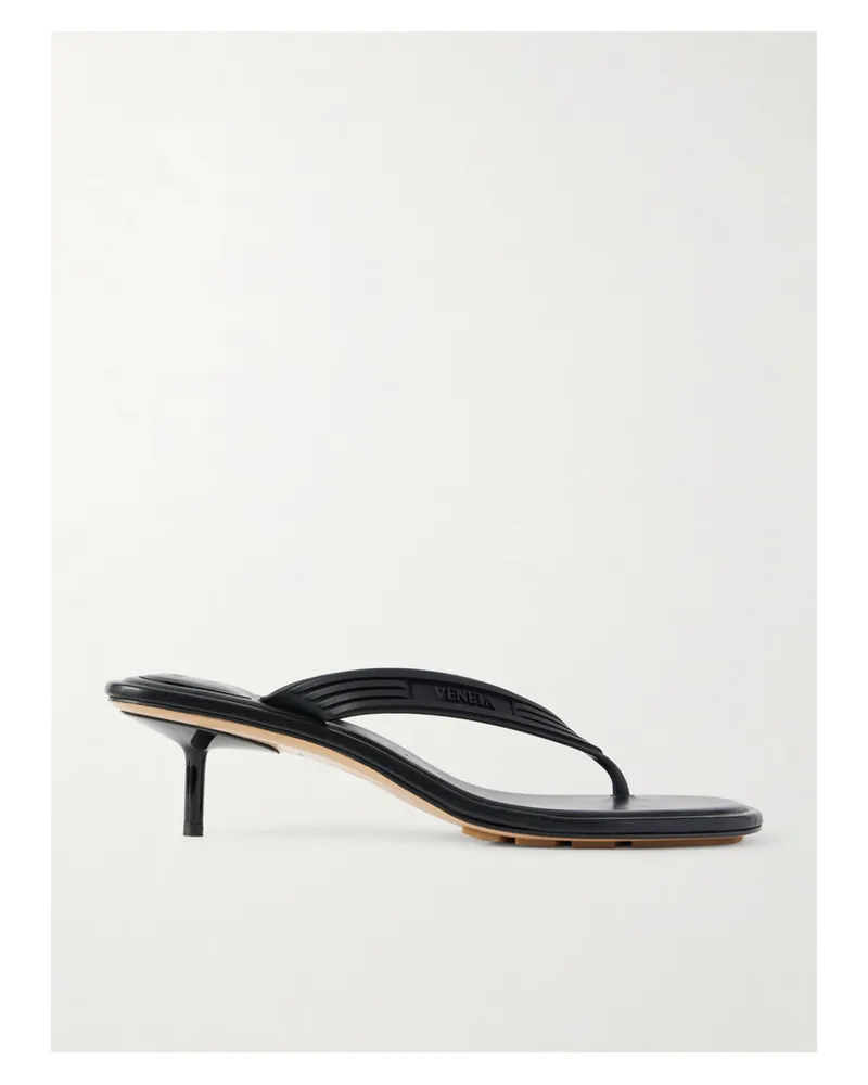 Bottega Veneta Sampieri Thong Leather-trimmed And Rubber Sandals - Black Black