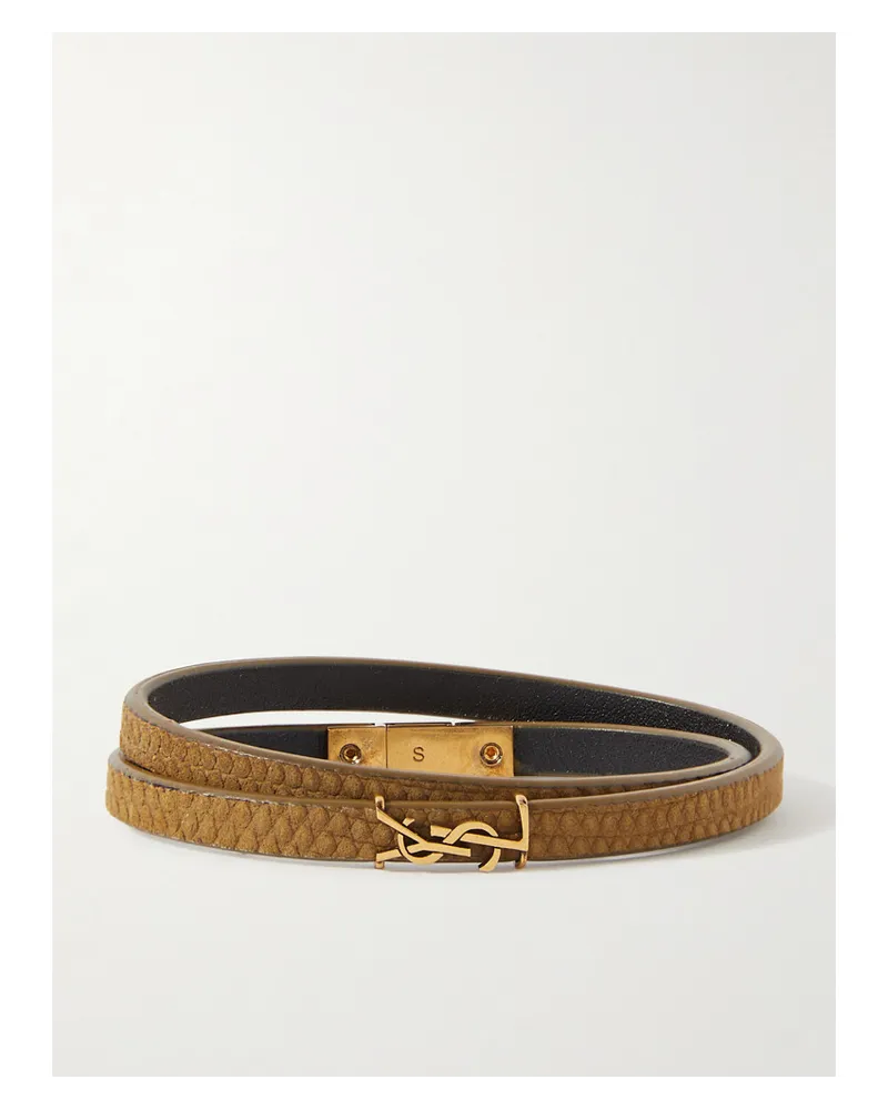 Saint Laurent Cassandre Wickelarmband aus Leder Grün