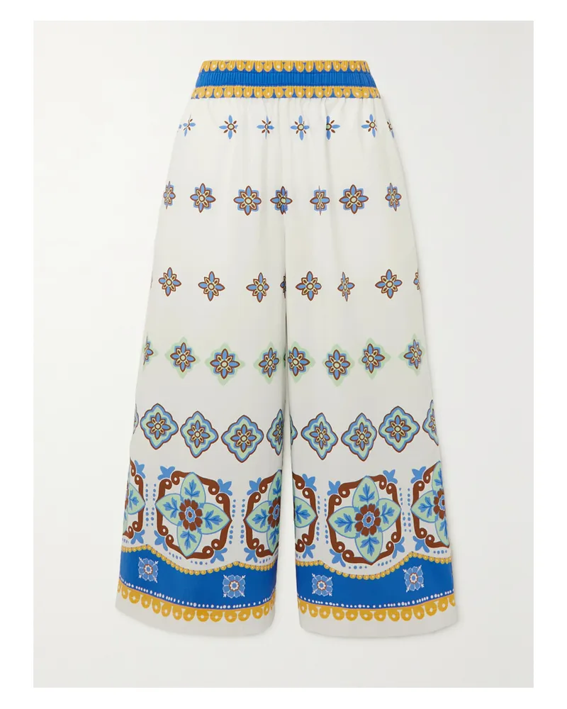 La DoubleJ Verkürzte Hose Aus Baumwollpopeline Mit Weitem Bein Und Blumenprint - Weiß Weiß