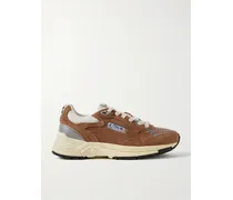 Hyperway Low Sneakers Aus Mesh Und Metallic-leder Mit Lederbesätzen - Braun