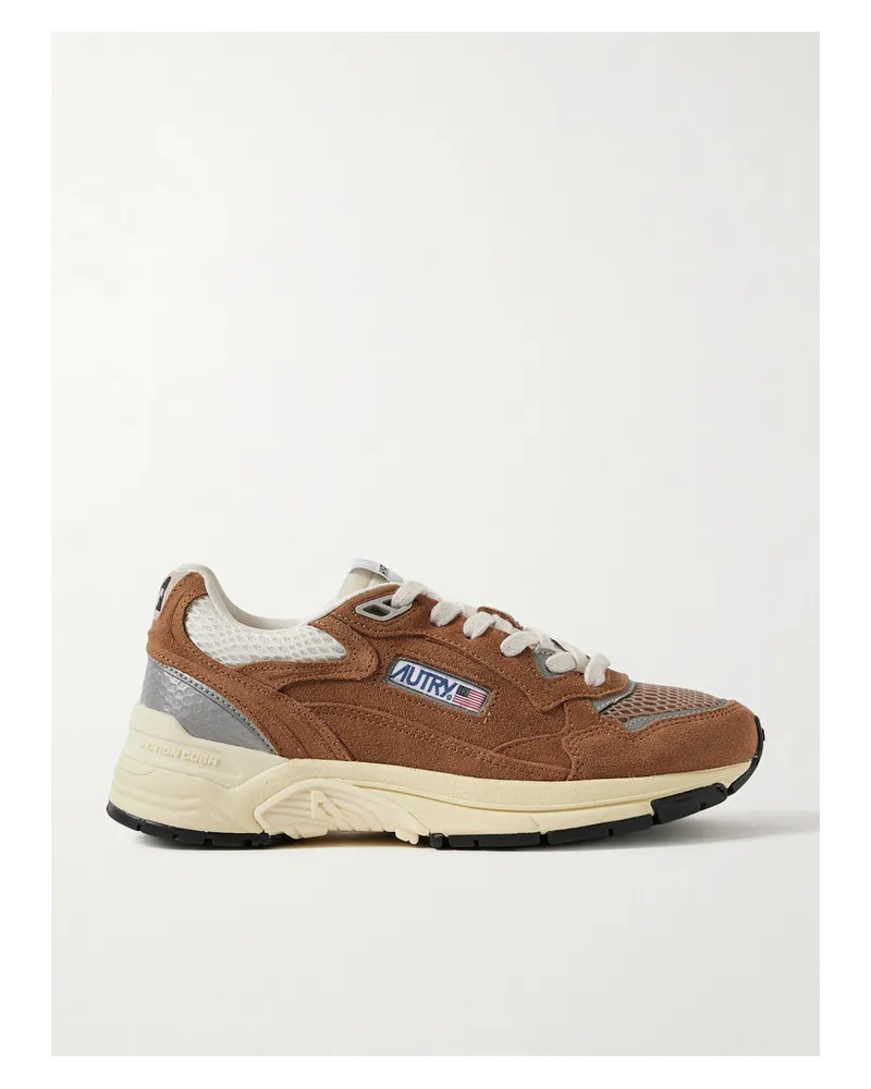 AUTRY Hyperway Low Sneakers Aus Mesh Und Metallic-leder Mit Lederbesätzen - Braun Braun