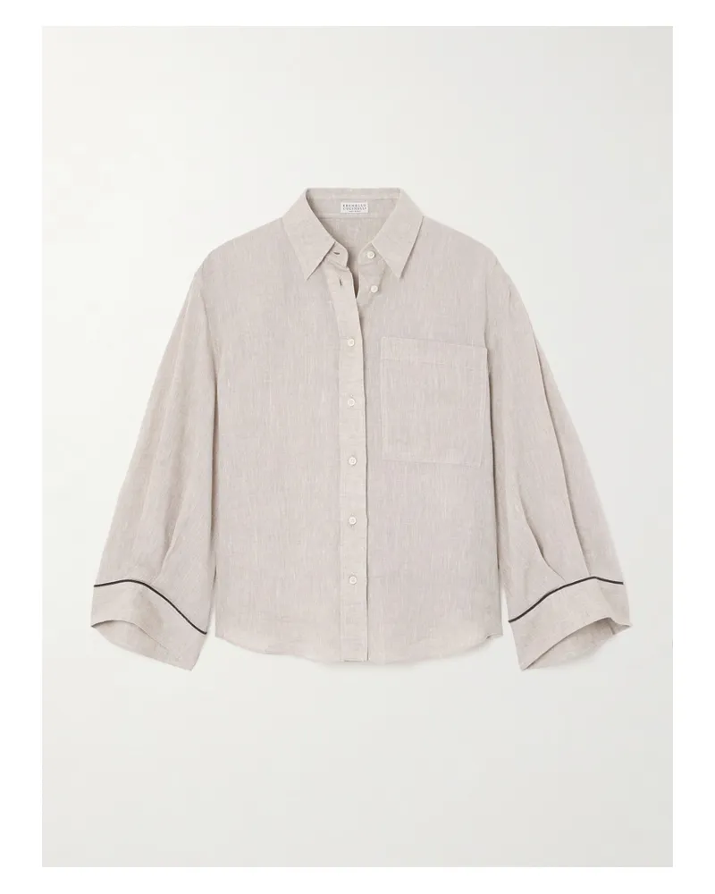 Brunello Cucinelli Hemd Aus Leinen Mit Zierperlen - Creme Creme
