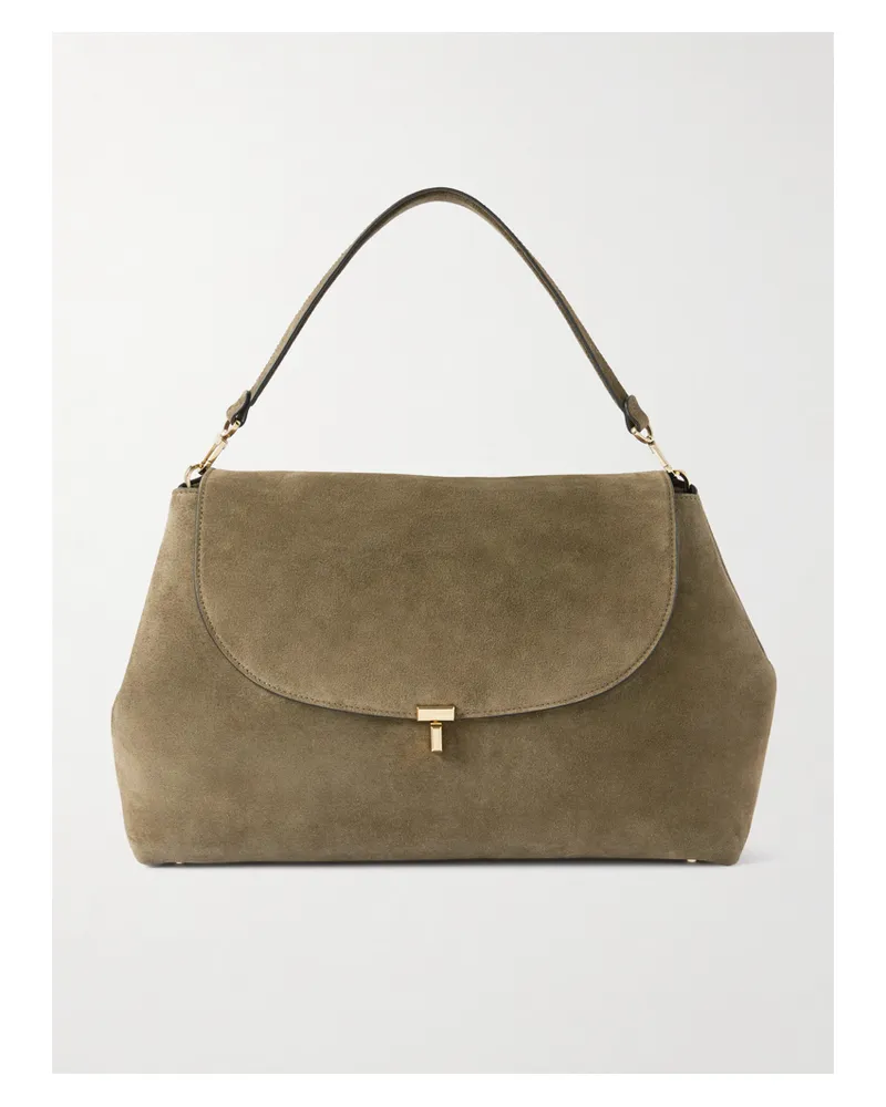 Totême T-lock Large Suede Shoulder Bag - Brown Brown