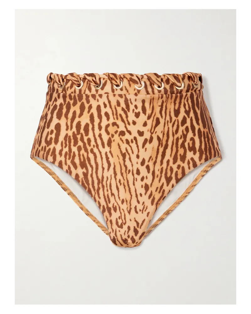 Zimmermann Cascadian Bikini-höschen Mit Leopardenprint Und Details Im Überwendlichstich - Braun Braun