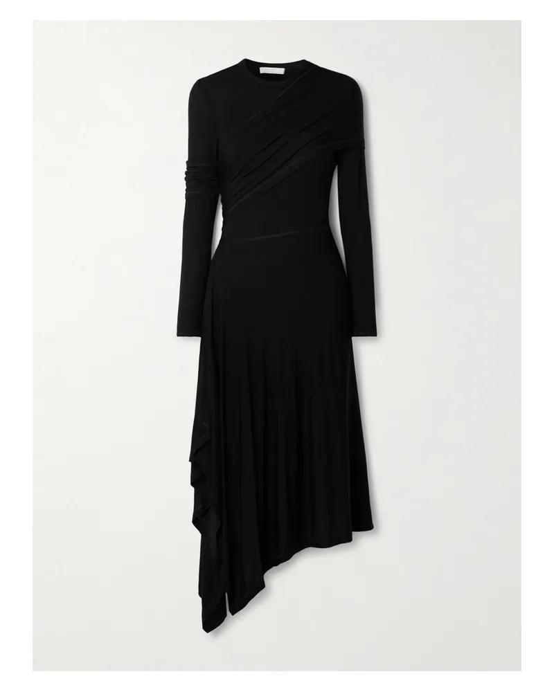 Helmut Lang Asymmetrisches Midikleid Aus Jersey Aus Stretch-lyocell Mit Falten - Schwarz Schwarz