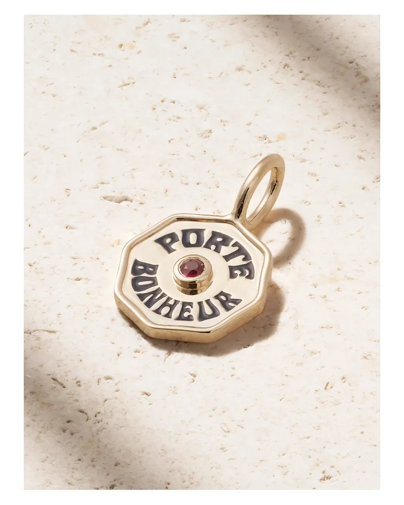 Marlo Laz Petite Porte Bonheur Anhänger Aus 14 Karat Gold Mit Emaille Und Rubin Gold